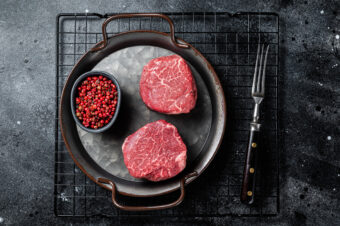 Dry,Aged,Raw,Steaks,Fillet,Mignon,,Beef,Tenderloin.,Black,Background.