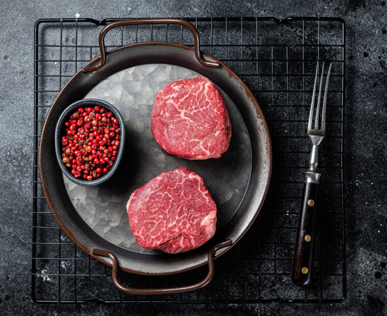 Dry,Aged,Raw,Steaks,Fillet,Mignon,,Beef,Tenderloin.,Black,Background.