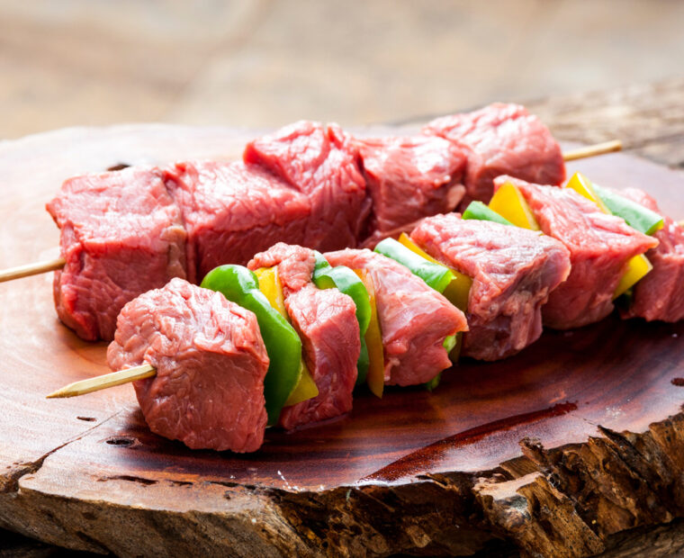 Delicious,Raw,Meat,Skewer,,Beef