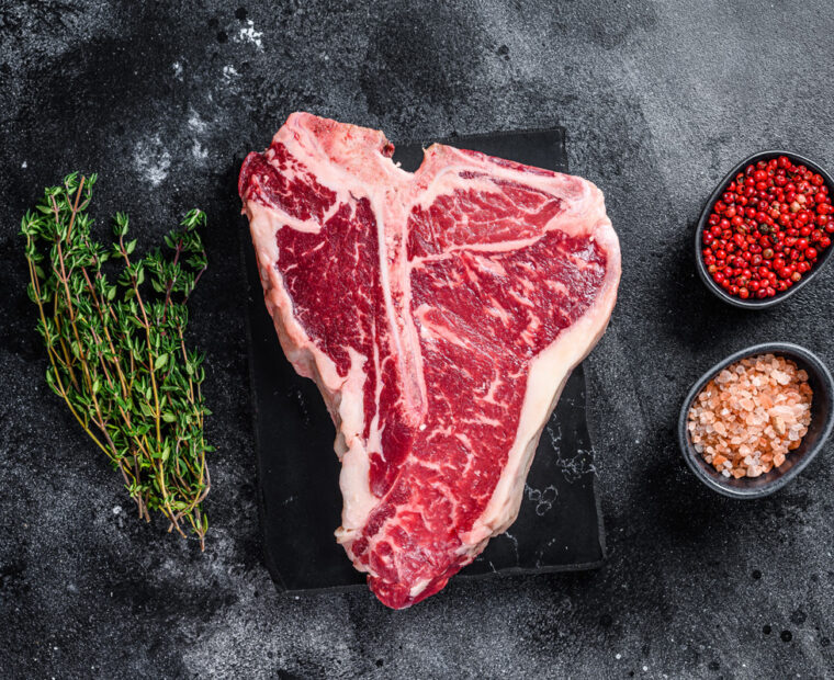Dry-aged,Raw,T-bone,Or,Porterhouse,Beef,Meat,Steak,With,Herbs