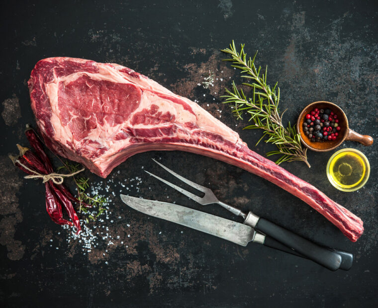 Dry,Aged,Raw,Tomahawk,Beef,Steak,With,Ingredients,For,Grilling