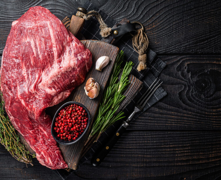 Tri,Tip,Black,Angus,Beef,Steak,On,Cutting,Board,With
