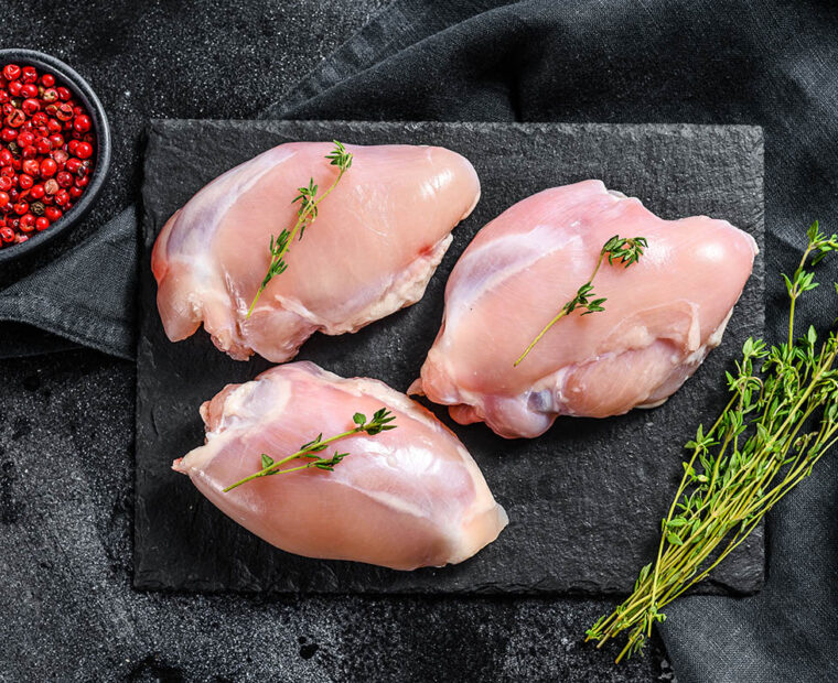 Raw,Boneless,Chicken,Thighs,Fillet.,Black,Background.,Top,View