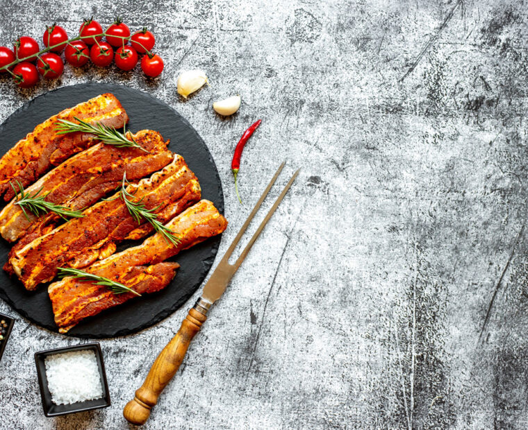 Raw,Pork,Belly,Slices,On,Stone,Background,With,Copy,Space